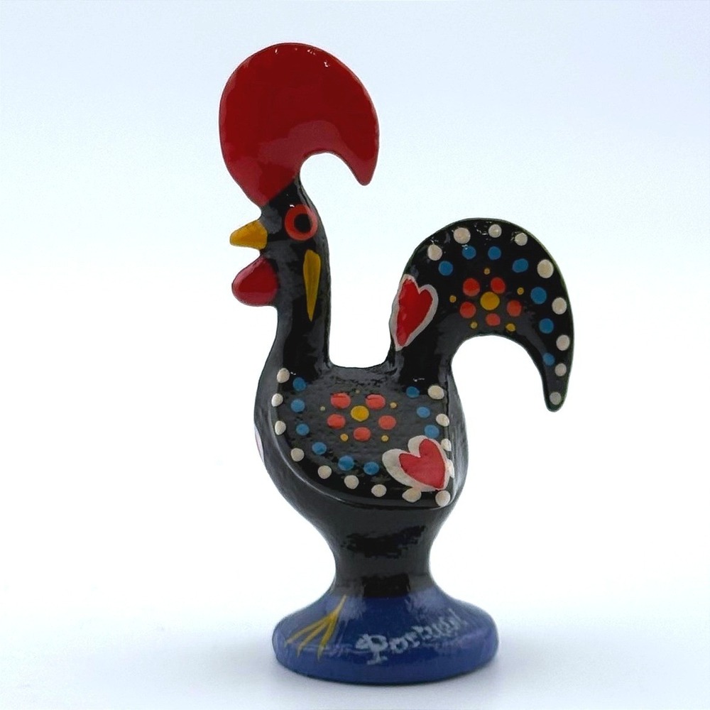 Galo de Barcelos Portuguese Rooster Figurine Hand Painted Folk Art Good Luck